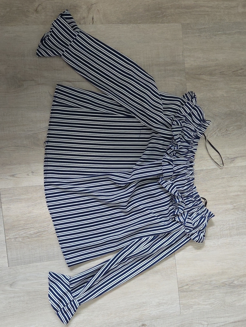 Divided (H&M) Navy and White Striped Off-Shoulder Top